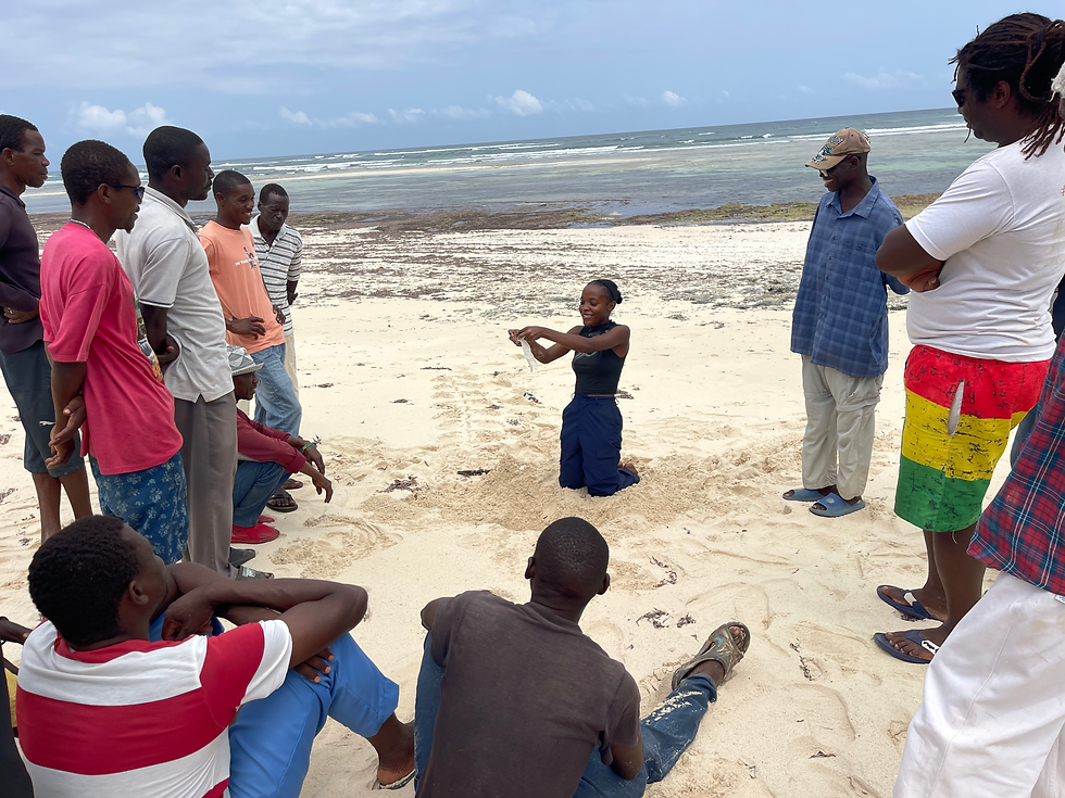 Rehema, our community liaison officer training new rangers together with Kwa Chambo fishermen about sea turtle patrol procedures