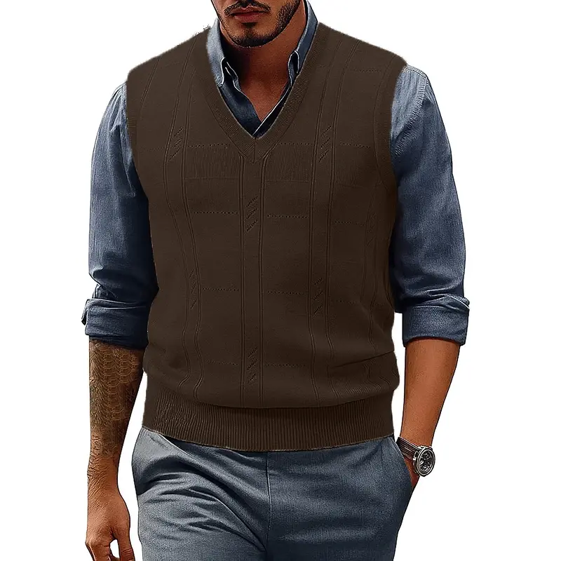 Thumbnail: ANIMAL GAME Men's V-Neck Cable-Knit Sweater Vest