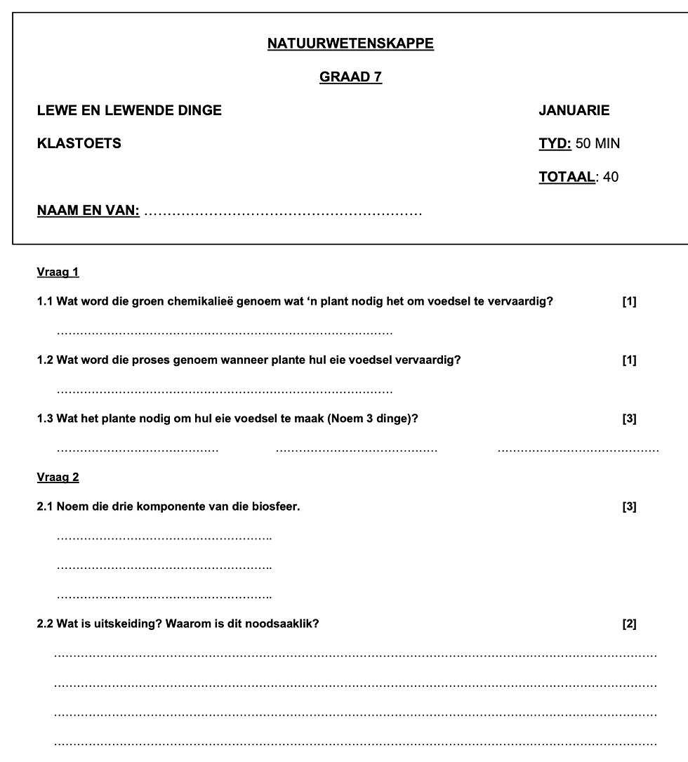 Thumbnail: Graad 7 Kwartaal 1 NWT Assesserings & Memos