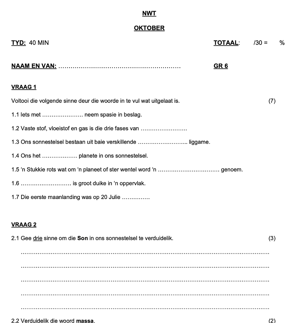 Thumbnail: Graad 6 Kwartaal 4 NWT Assesserings & Memos
