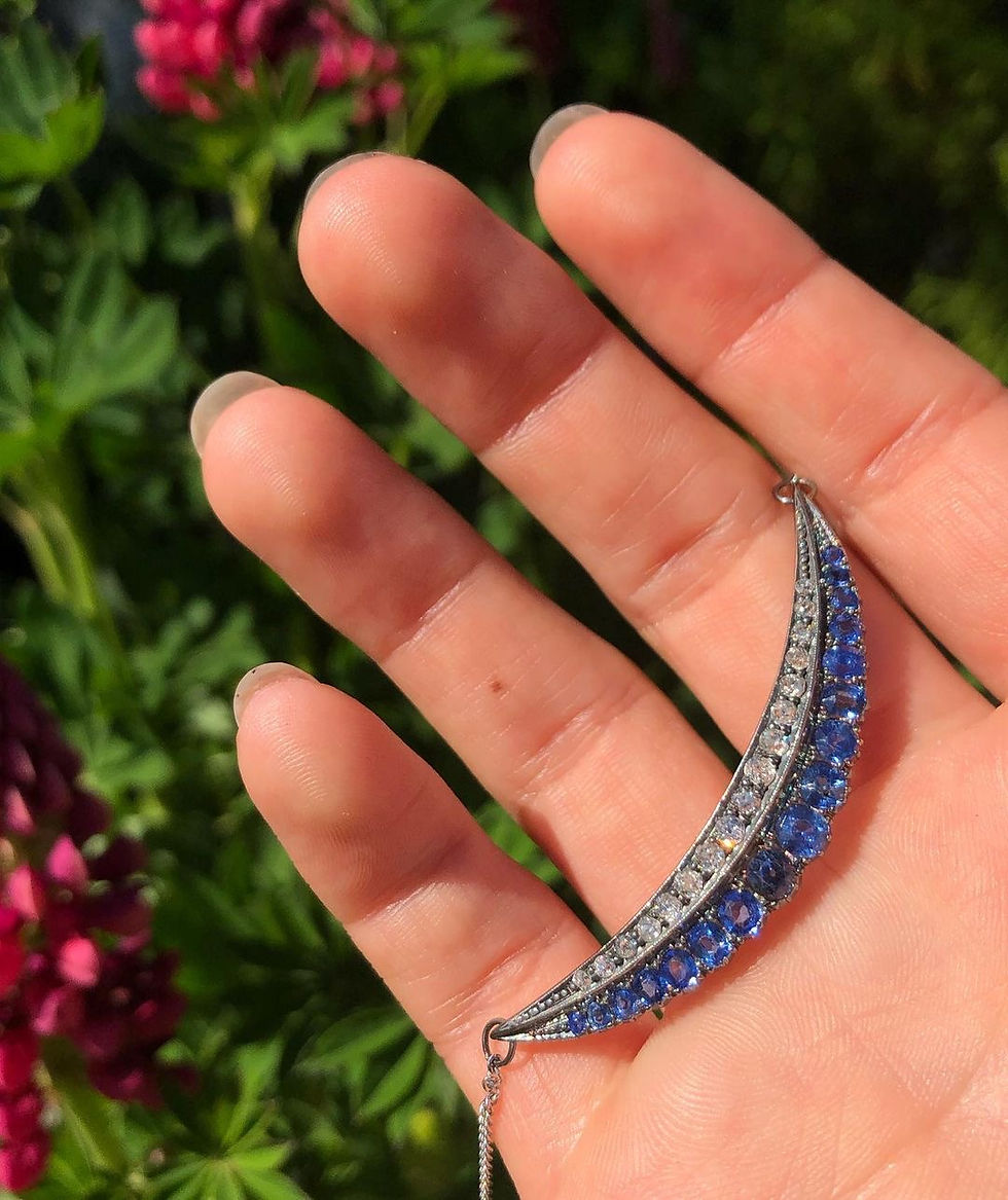 Thumbnail: Sapphire and Diamond Crescent Necklace