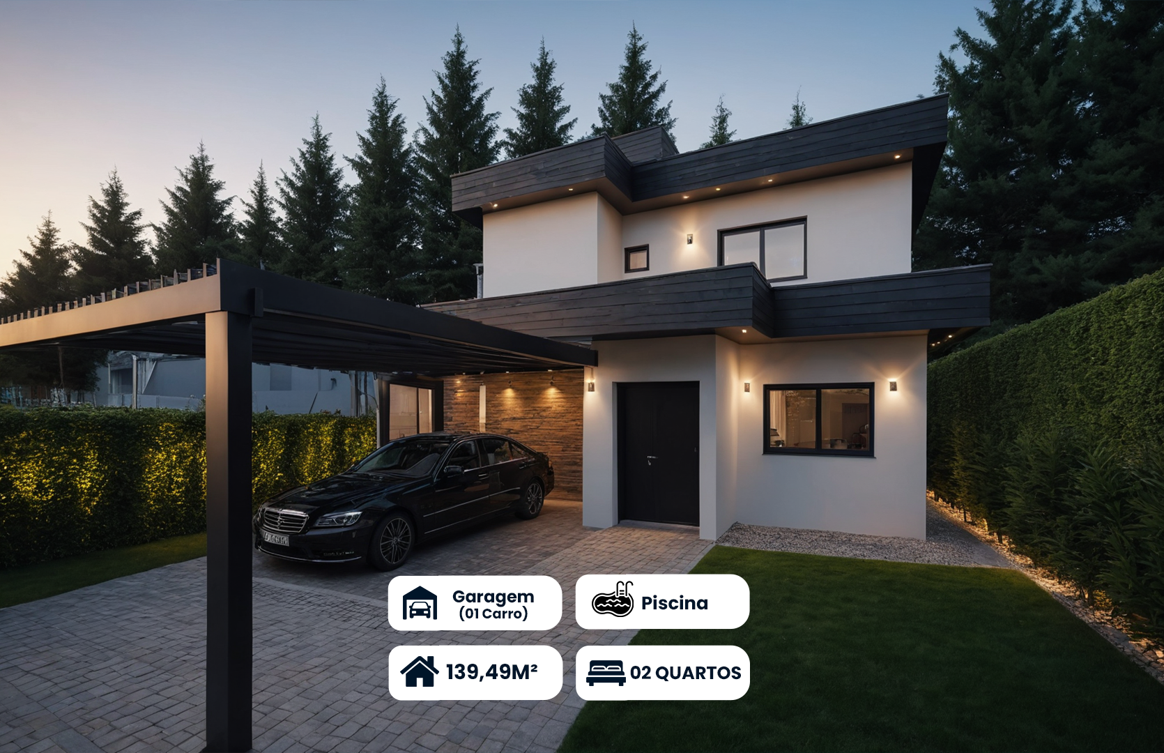 Casa com 2 Pavimentos, 2 quartos e piscina