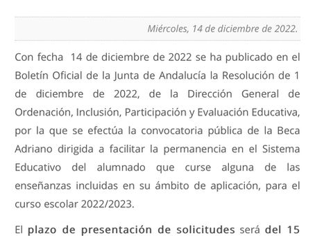Convocatoria Beca Adriano 2022/23