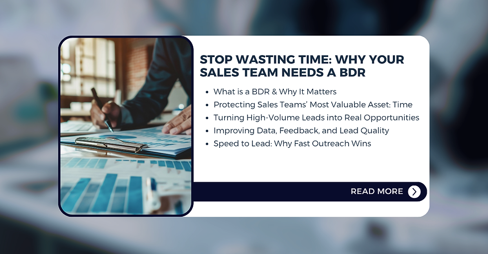 An overview of what is covered in the article, "Stop Wasting Time: Why Your Sales Team Needs a BDR"