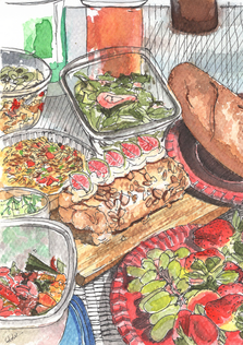 A spread of food organised for a Sunday picnic