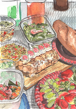 A brightly coloured lunch spread