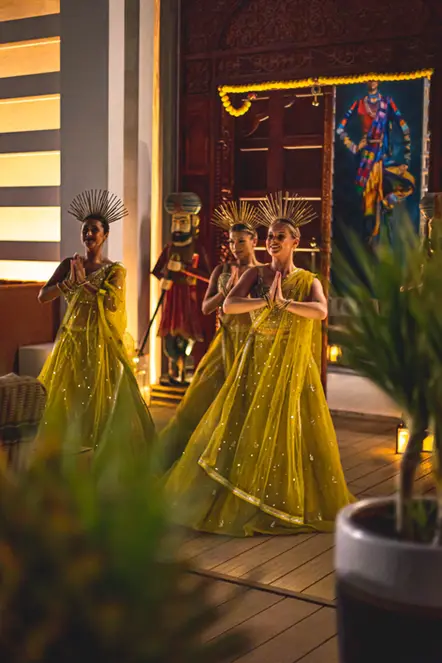 Dancers in indian costumes at restaurant zeera