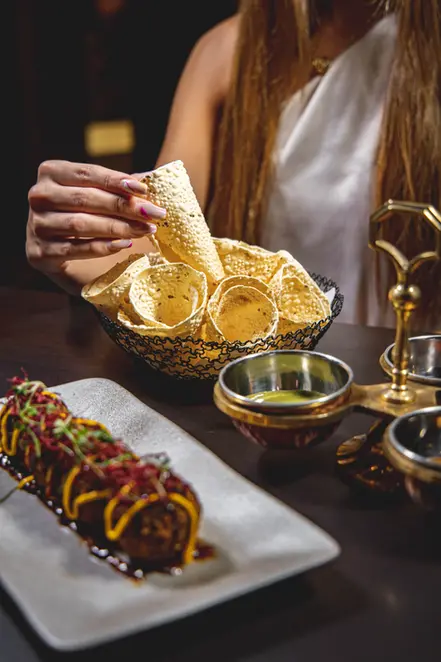 Indian Food with Papad at Zeera