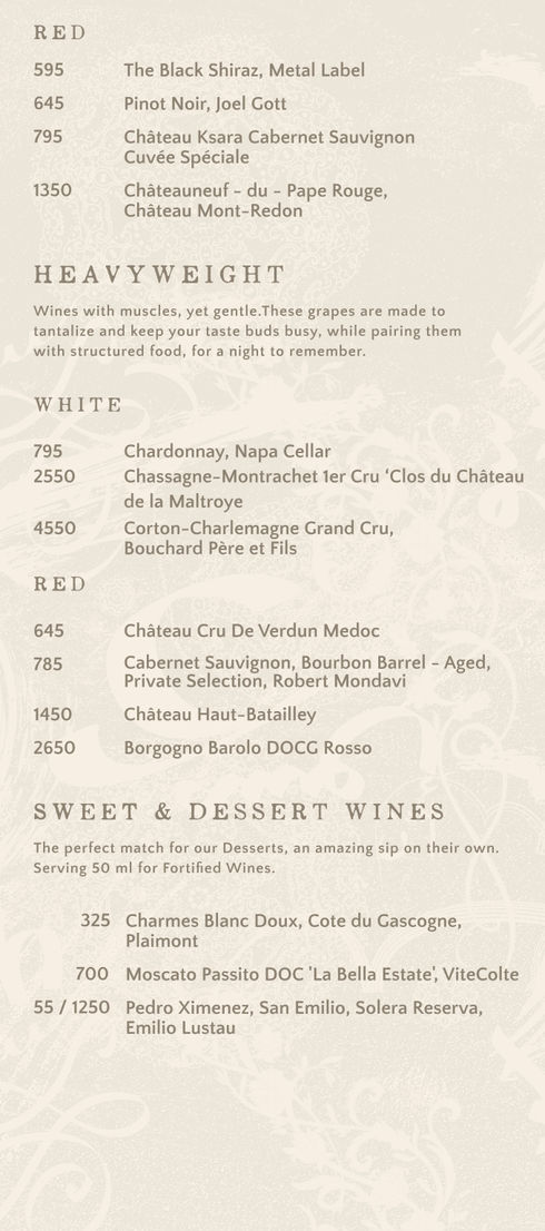 Bushra Beverage Menu:  Wine Menu 3