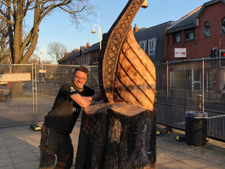 The Viking Ship is finished in Formby Village by sculptor Simon Archer and it looks great!