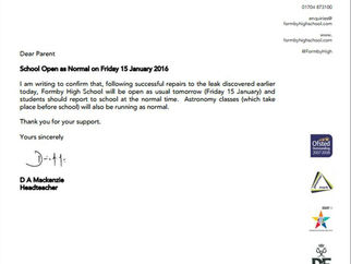 Formby High School open as usual tomorrow