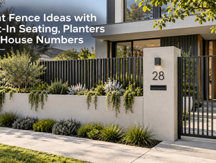 Modern Front Fence Design Ideas with Built-In Seating, Planters and House Numbers