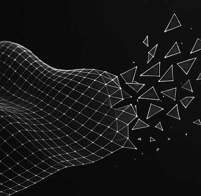 Fragmented mesh graphic representing failing or outdated software systems