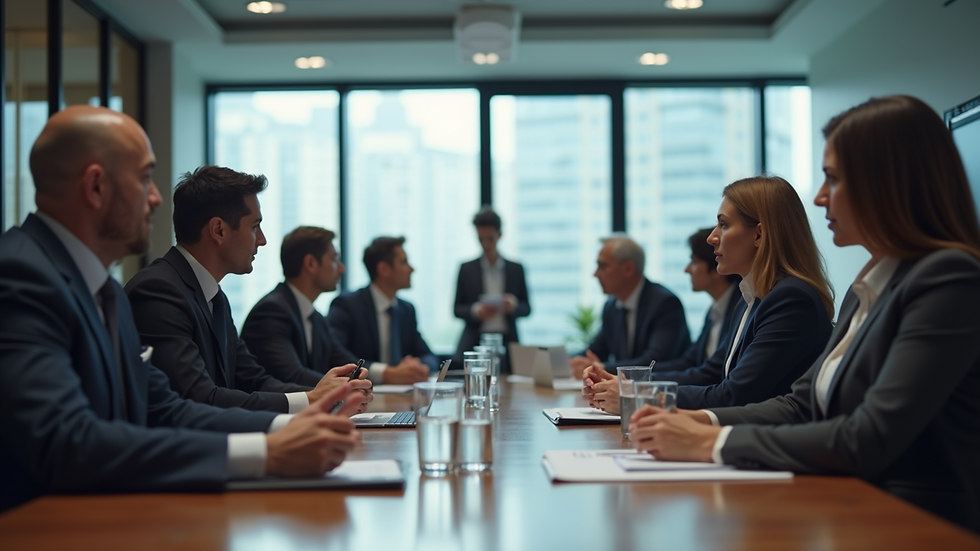 Eye-level view of a business meeting taking place with focused discussions