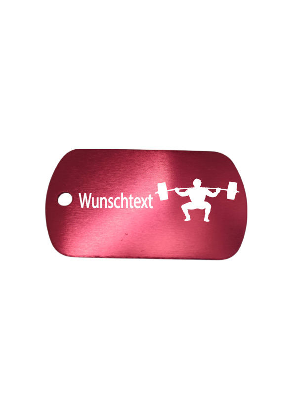 Roter Gravur-Anhänger mit Wunschtext und Gewichtheber