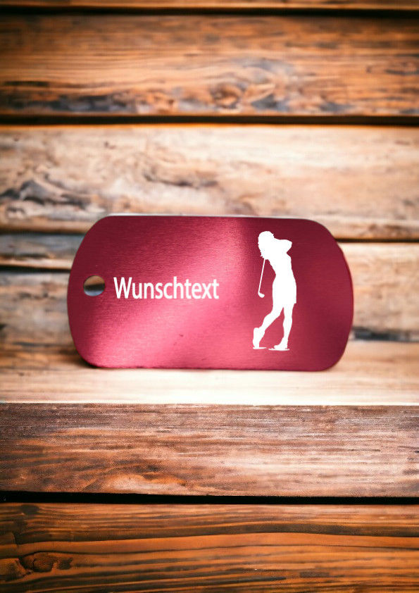 Golf-Schlüsselanhänger mit Wunschtext und Golfer-Motiv