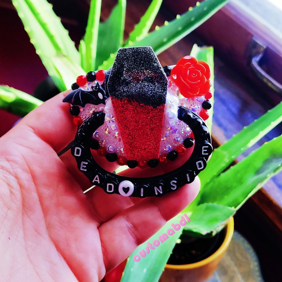 Dead Inside Coffin Bat - White, Red, Black - Spooky, Creepy, Goth, Scary, Vamp