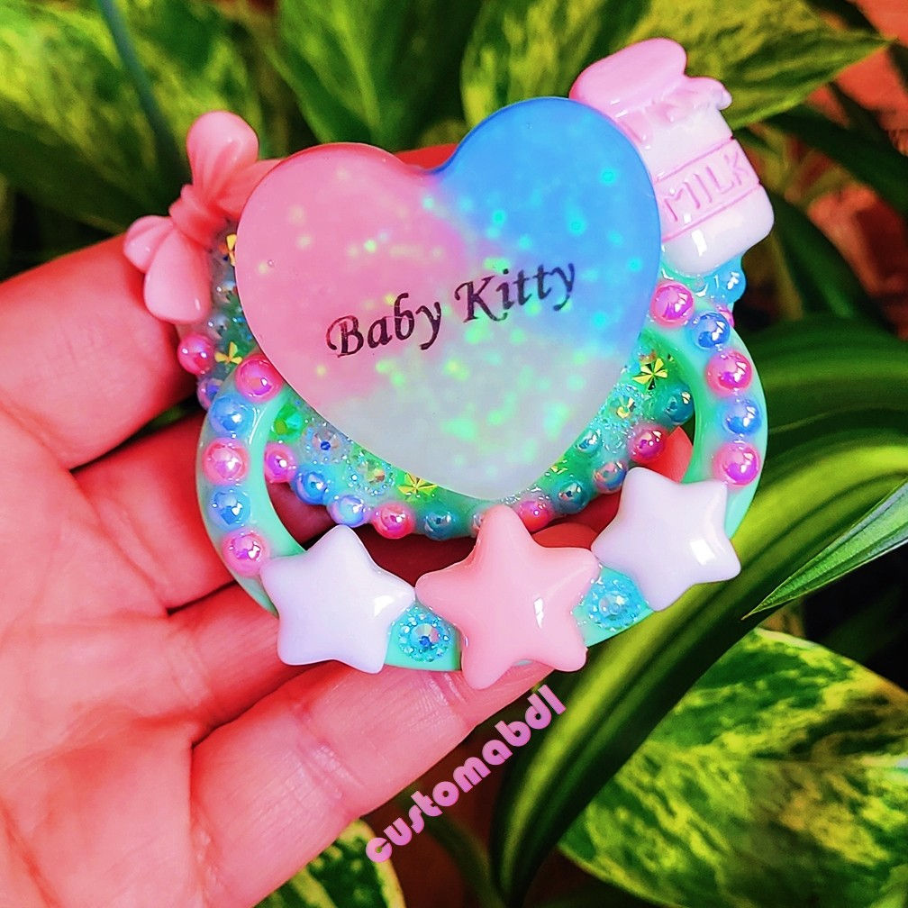 Baby Kitty Heart - Mint Green - Stars, Milk, Bow - Animal, Pet, Cat, Meow