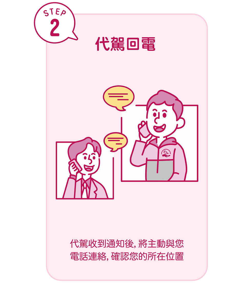 代駕收到通知後，將主動與您電話聯絡，確認您的所在位置