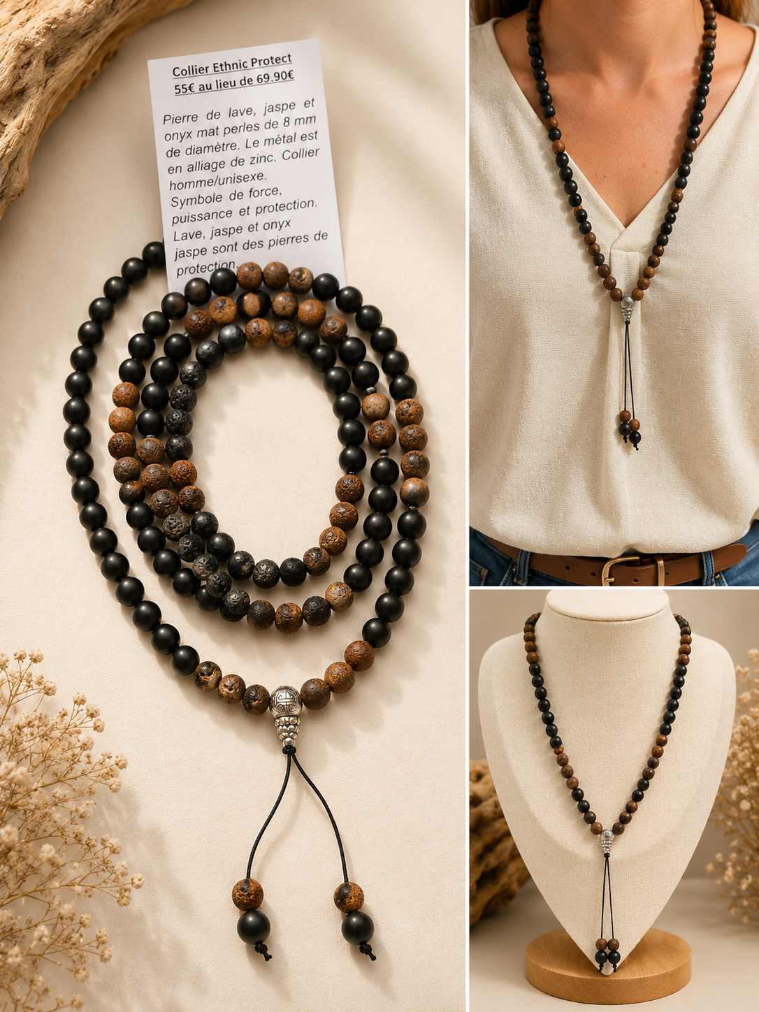 Collier Ethnic Protect – Mala & bijou énergétique unisexe