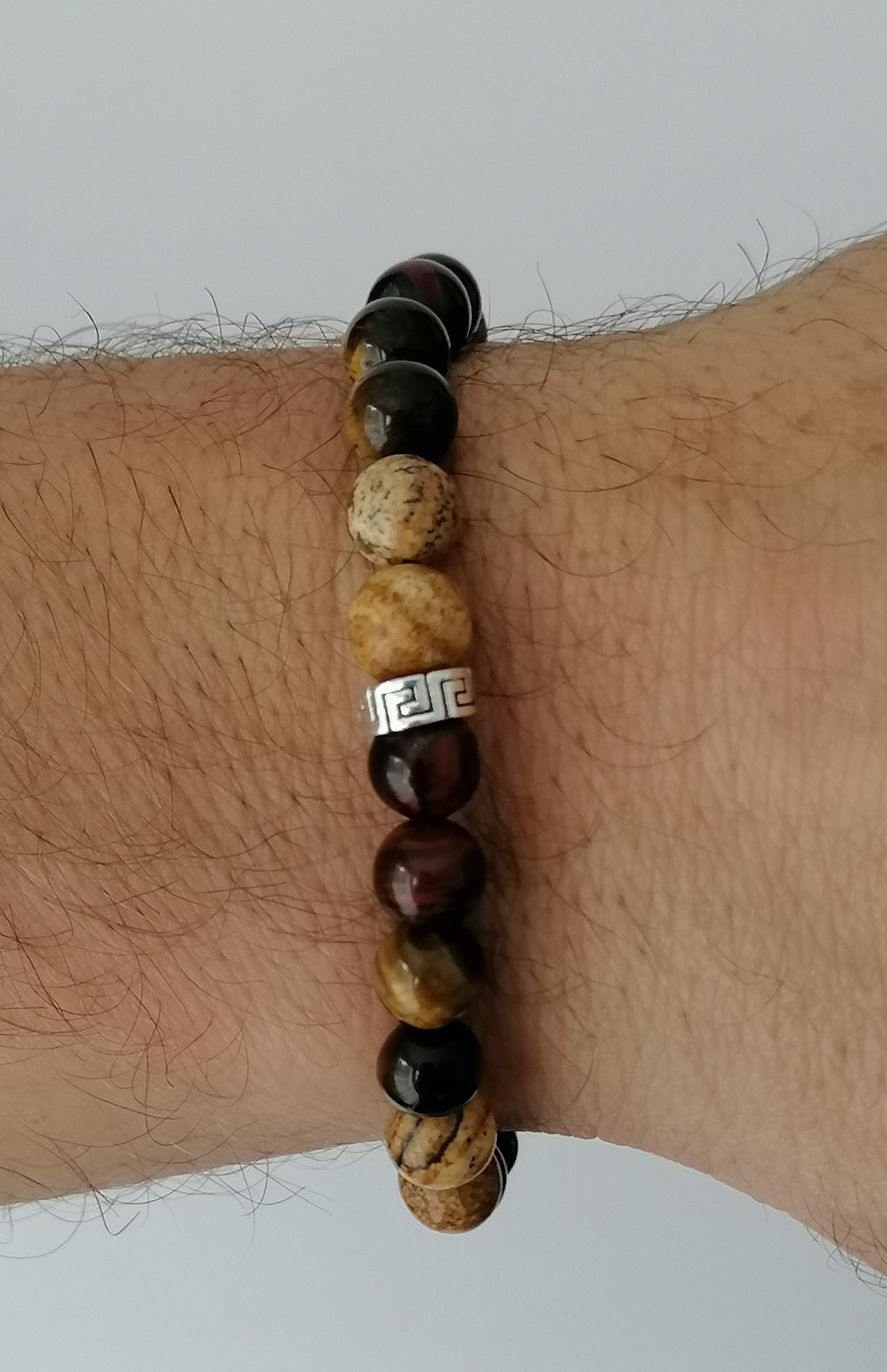 Bracelet jaspe paysage, oeil de taureau, oeil de tigre