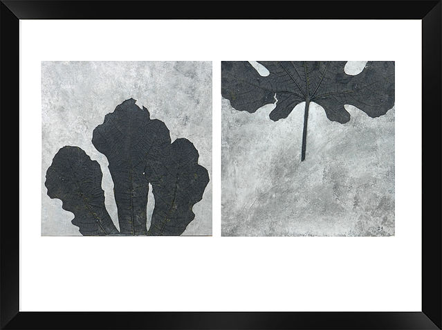 Peinture à la poudre de marbre sur papier Xuan avec incrustation botanique, par Alfredo Yache