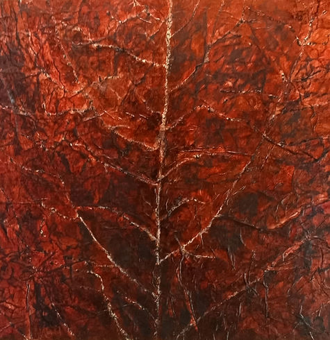 Feuille carmin. Huile, fusain sur papier Xuan, marouflé sur toile par Alfredo Yache