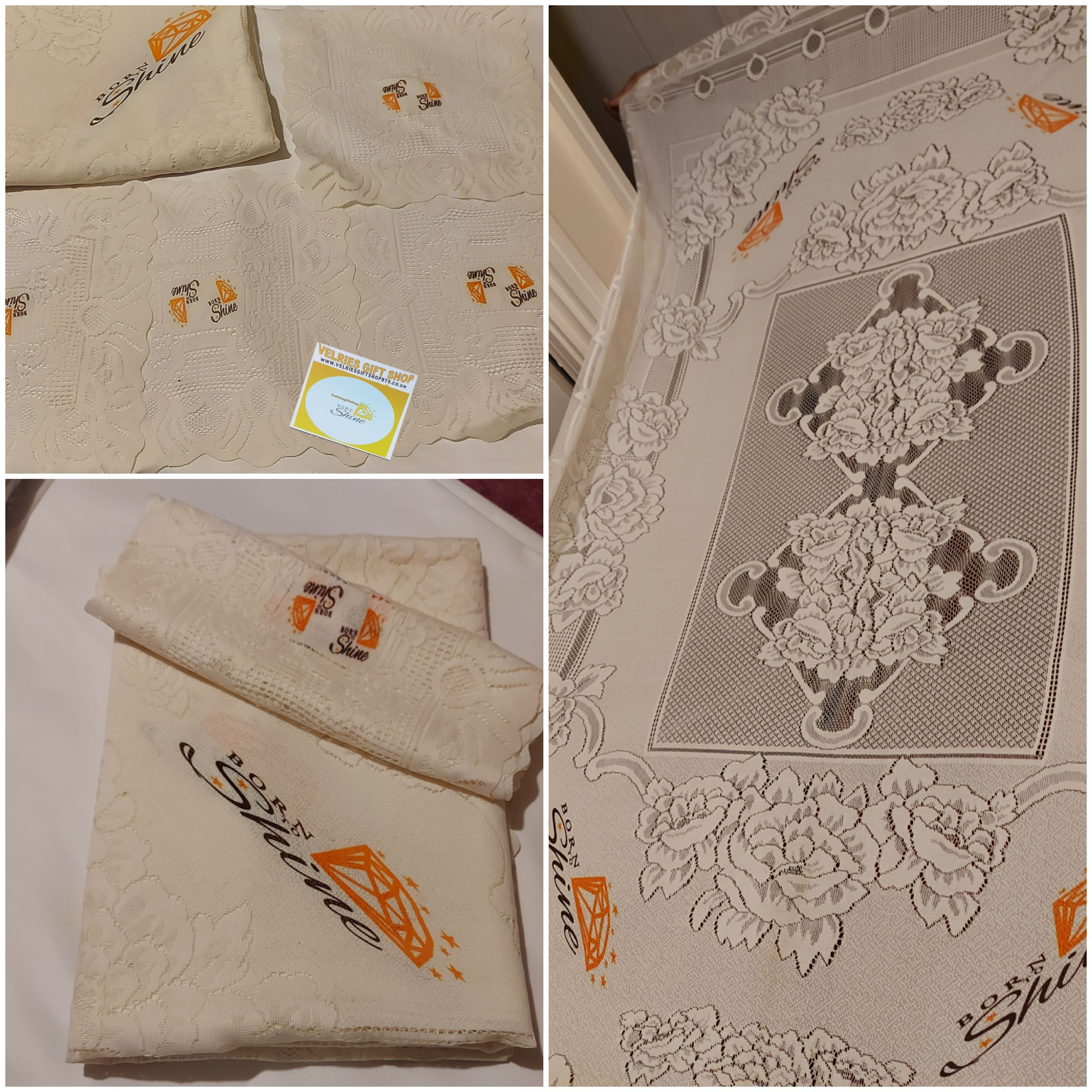 Victoria Lace Born To Shine Tablecloth and 4 placemats 