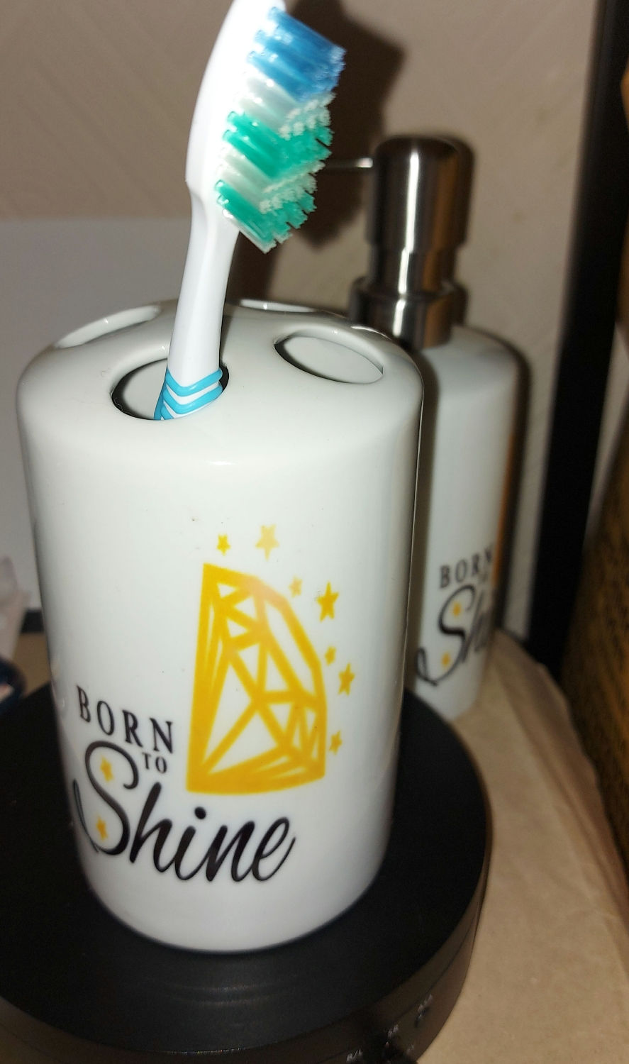 Thumbnail: BORN TO SHINE Ceramic Toothbrush holder and Soap dispenser set  