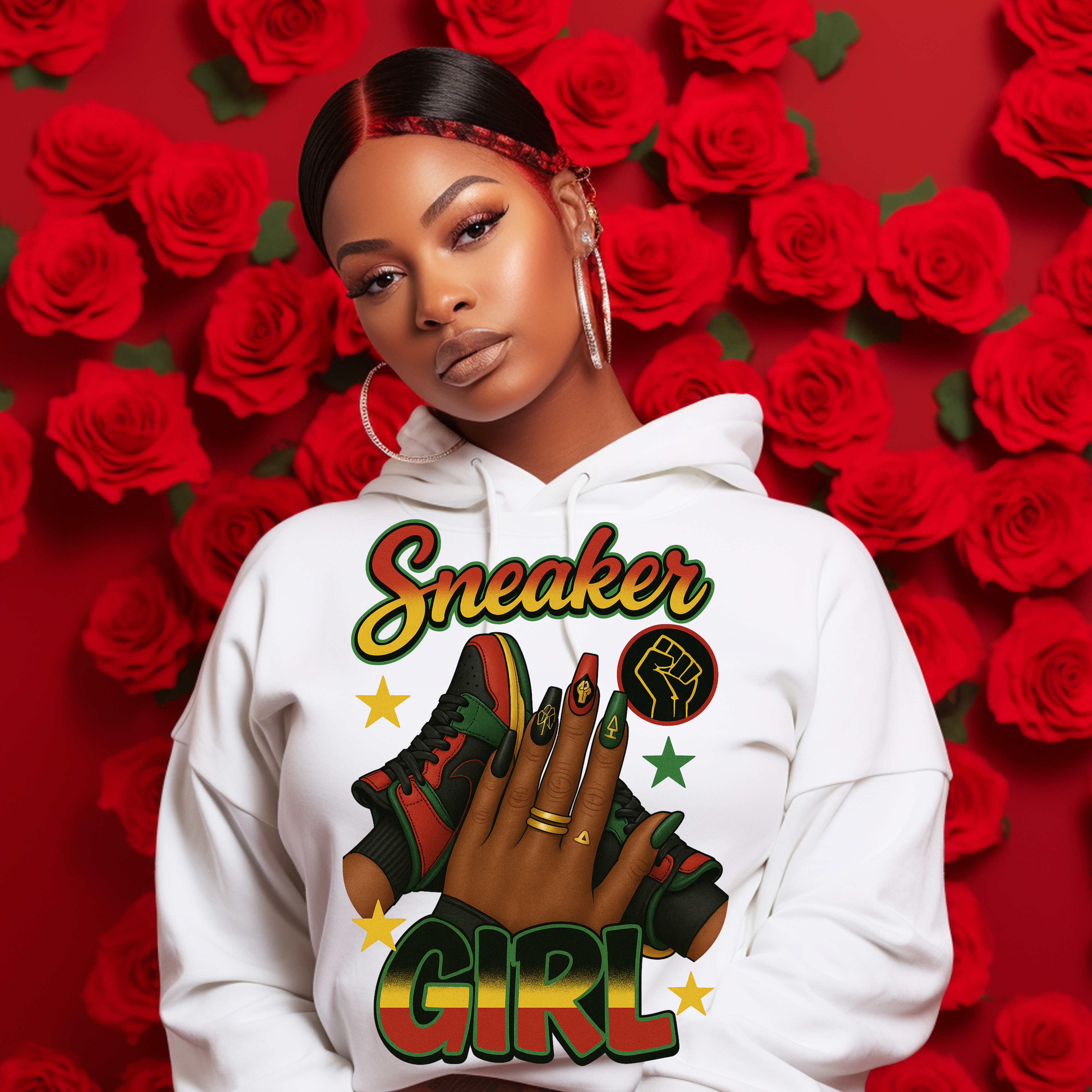 Juneteenth Sneaker Girl Hoodie | Pan-African Pride Streetwear | Bold Black Girl