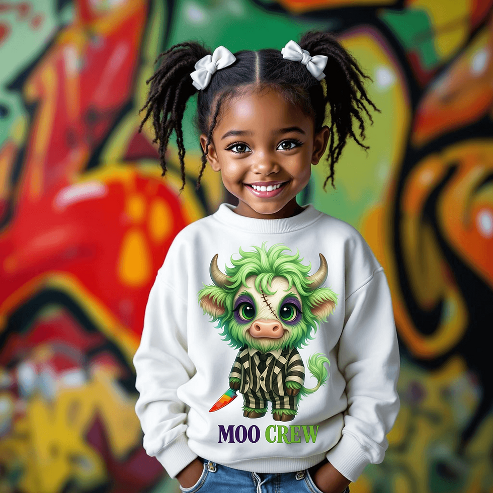 Moo Crew PNG, Cute Horror Cow Halloween Design, Funny Scary Cow PNG for