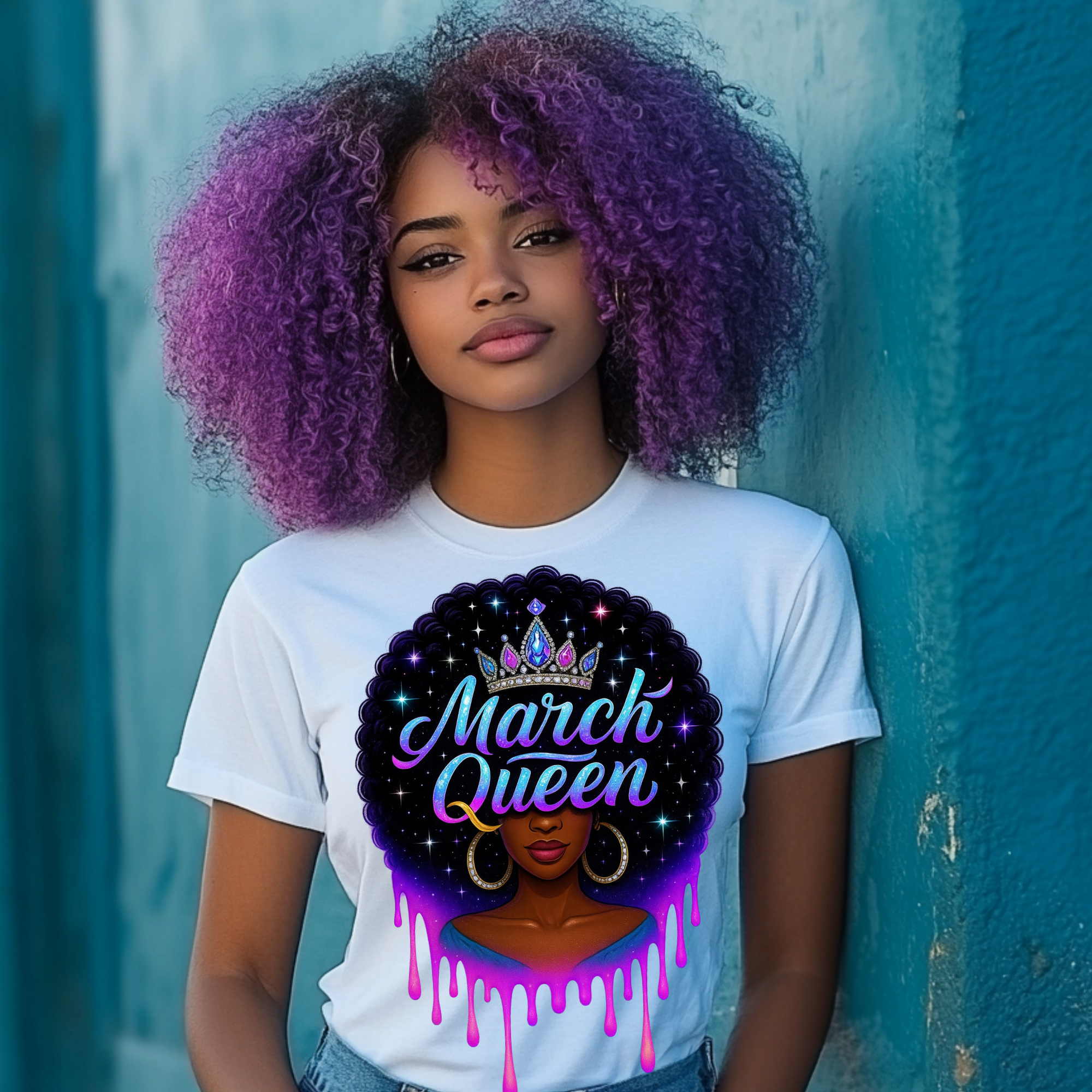 March Afro Queen Birthday Month PNG | Dripping Crown Black Girl Subli