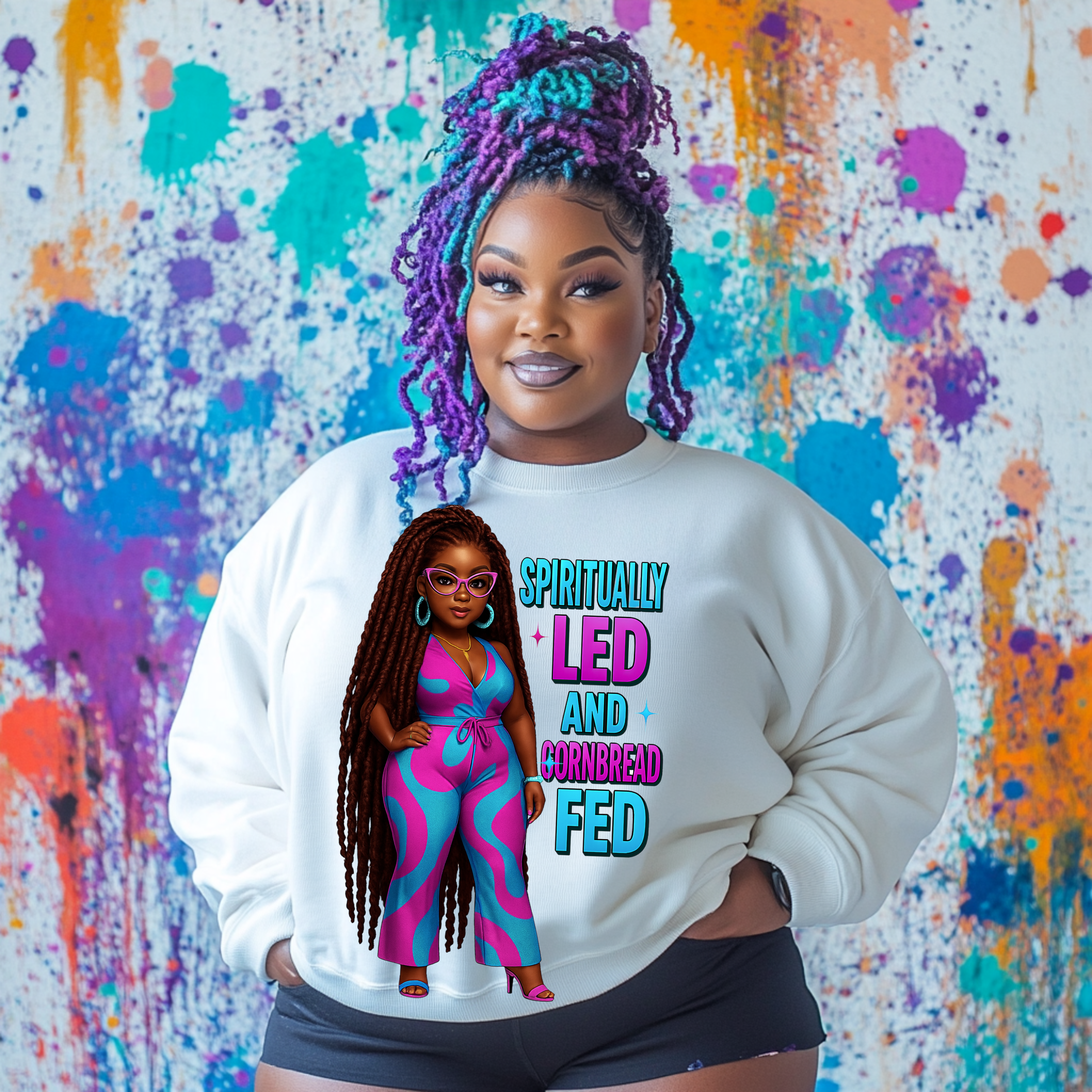Spiritually Led Cornbread Fed PNG | Afro Woman Sublimation & DTF Des Sublimation