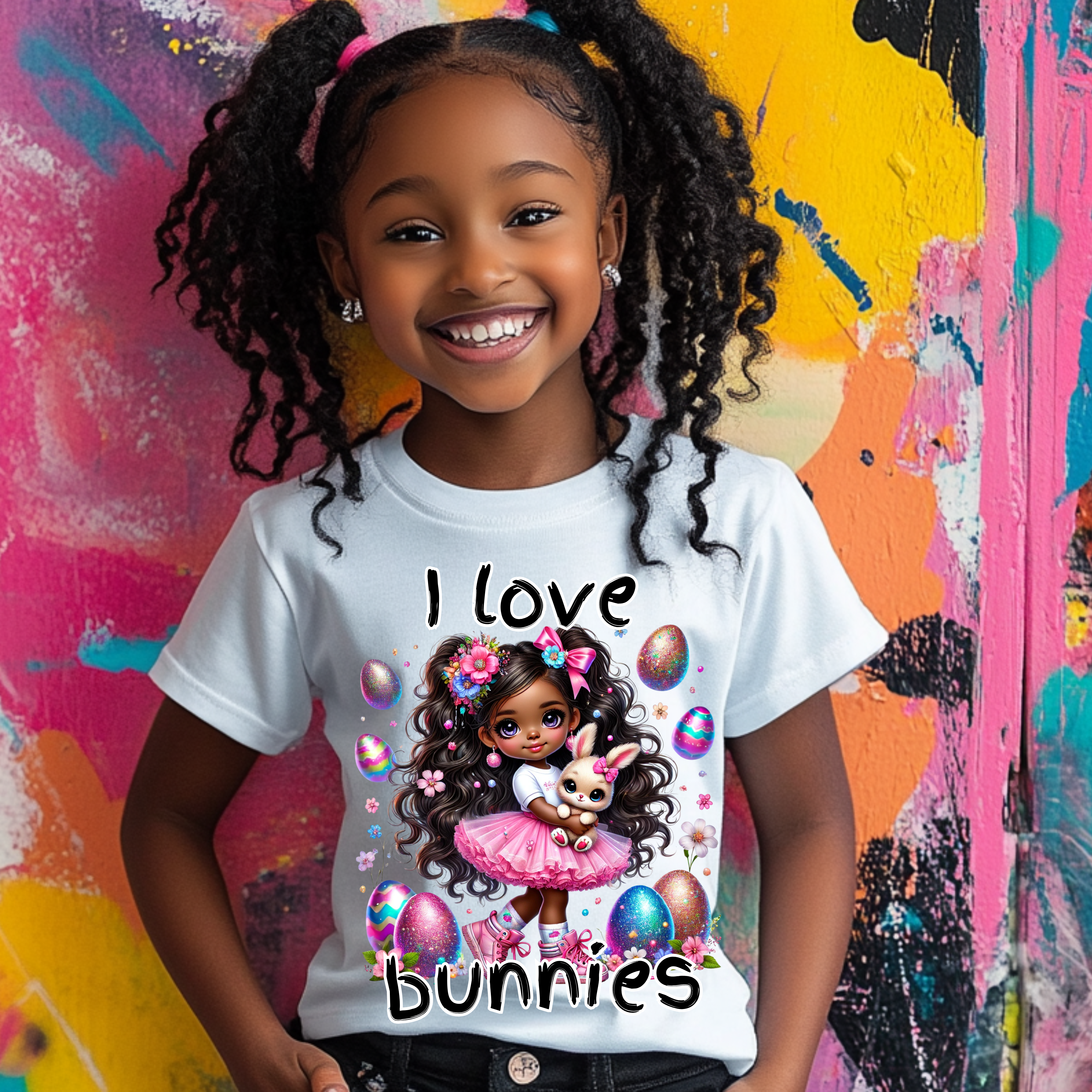 Adorable Black Girl Easter Bunny PNG, Cute Afro Girl Digital Download, I Love Bu