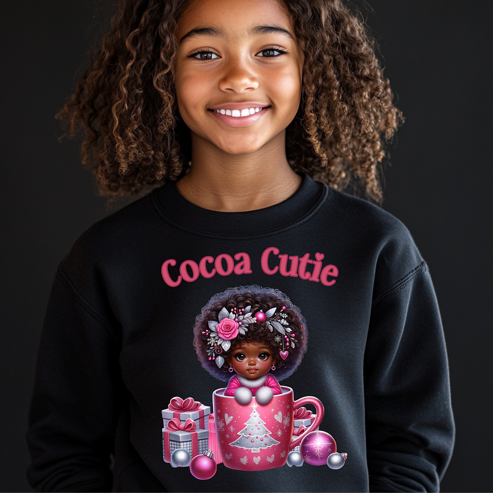 Thumbnail: Cocoa Cutie Christmas PNG – Adorable Afro Girl Holiday Design for DTF & Sublimat