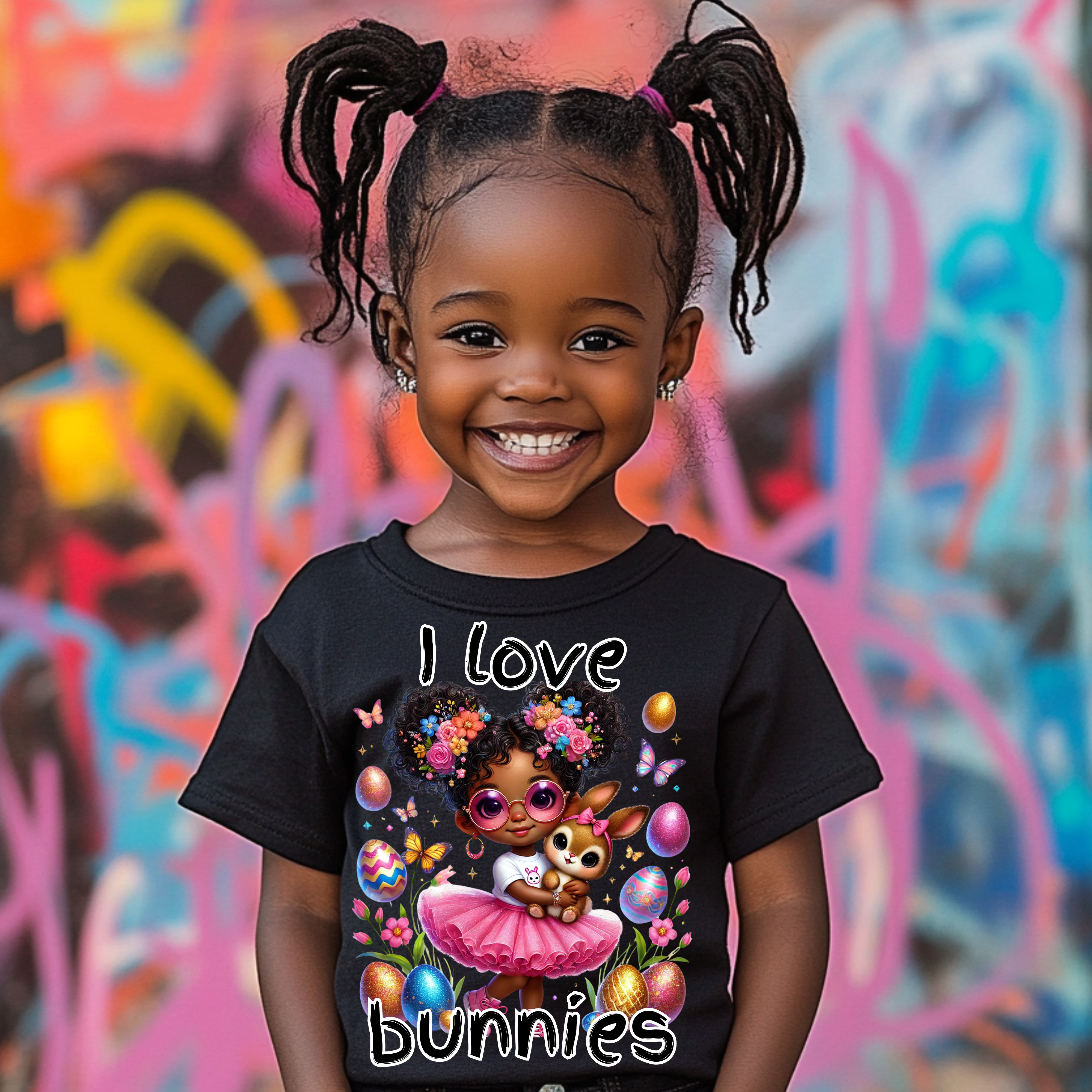 Adorable Black Girl Easter Bunny PNG, Cute Afro Girl Digital Download, I Love Bu