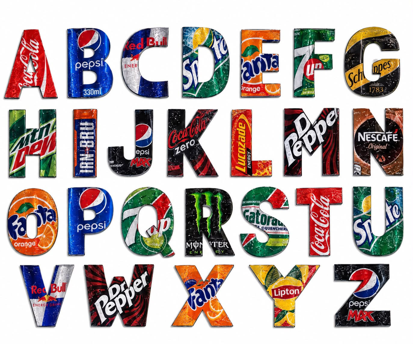 Recycled look Drink can design aluminium handmade wooden letters alphabet