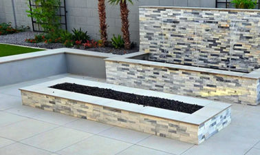 Outdoor fire pit paired with water fountain in Gilbert AZ.