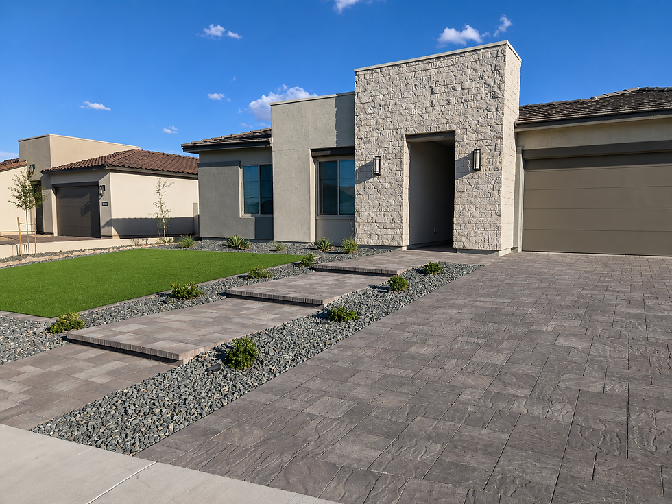 Queen creek home with paver walkway, artificial turf, custom landscaping