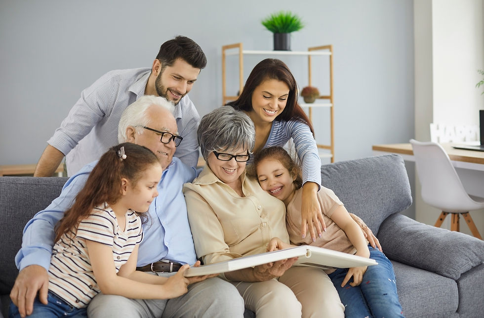 Senior couple with children and grandchildren