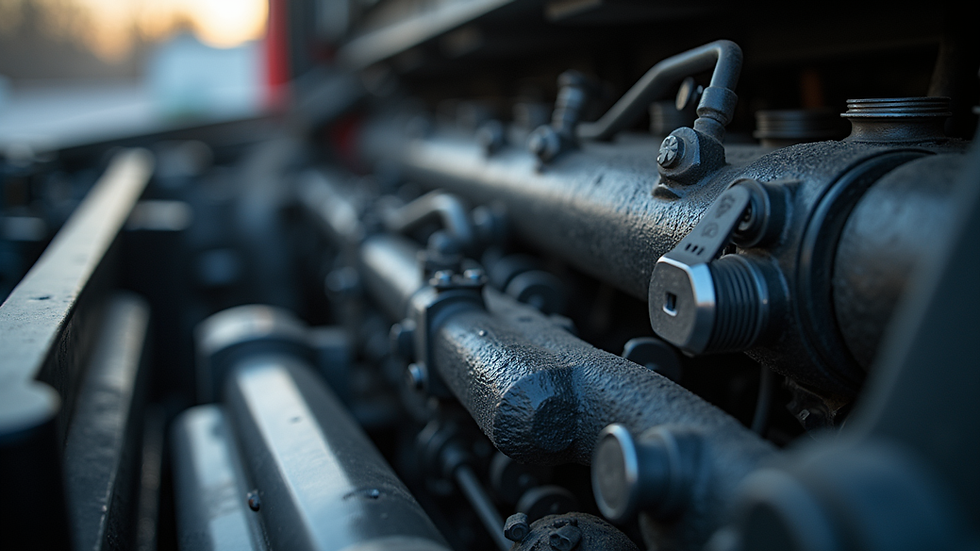 Close-up view of DAF truck engine components