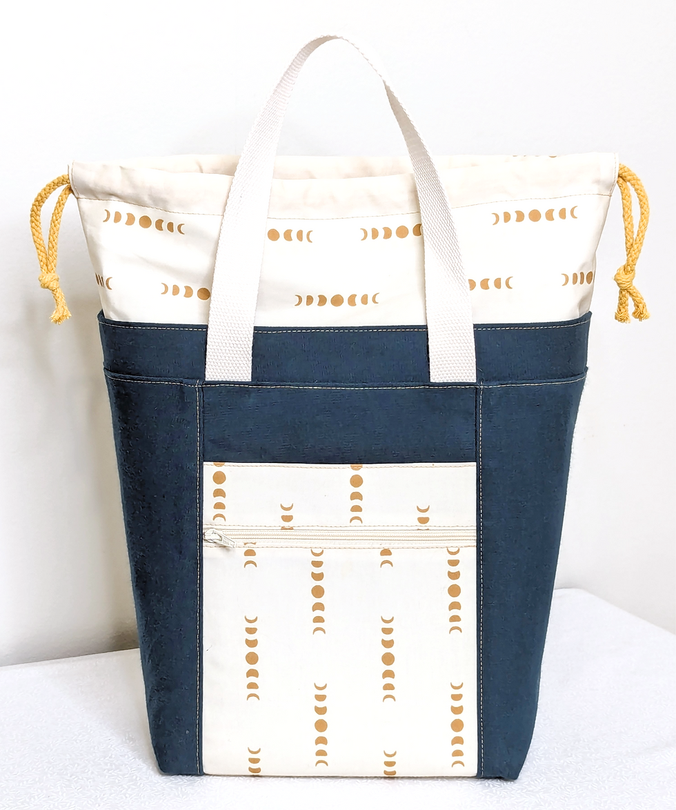 Small navy/phases drawstring tote