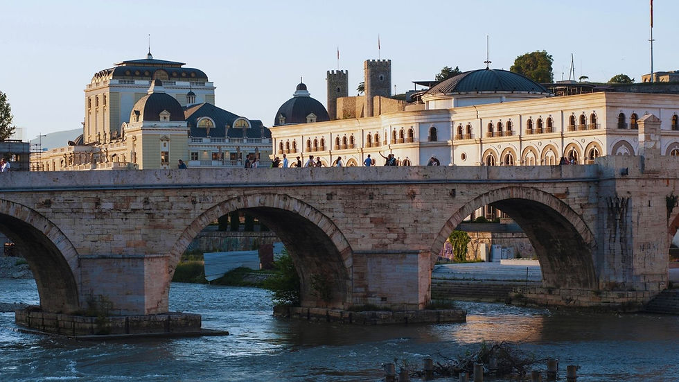 Stone Bridge over the Vardar River, where the city’s historic and modern layers continue to meet.