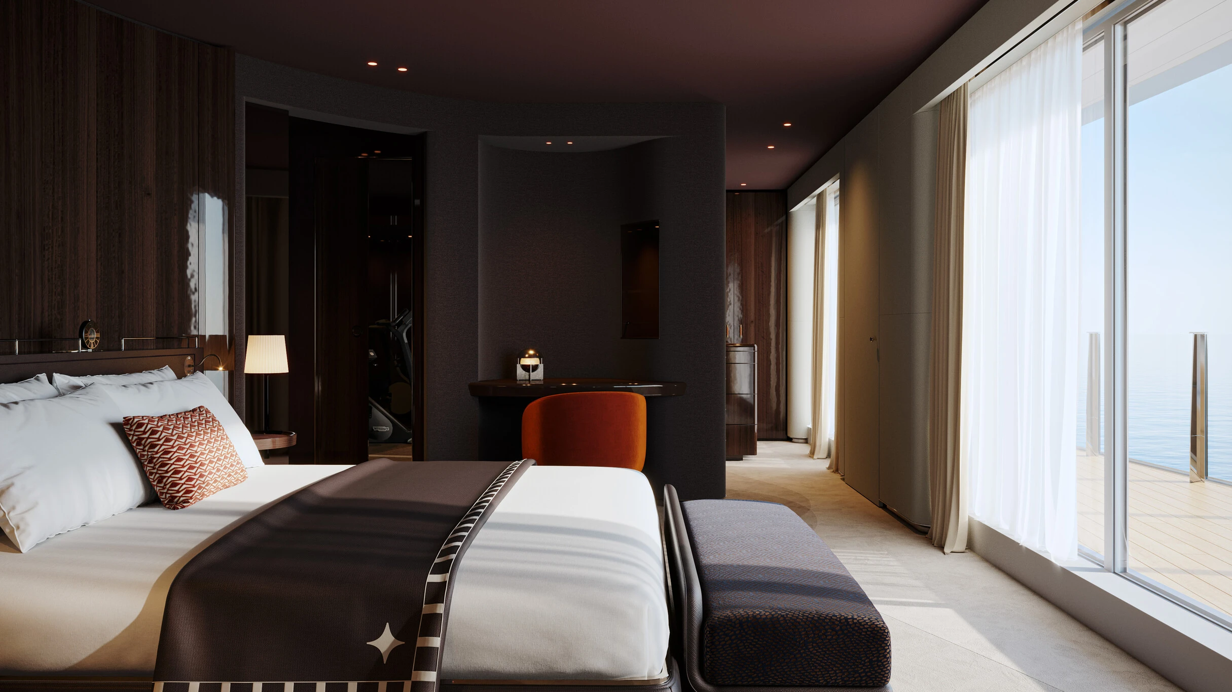 Agatha Christie Penthouse Suite is conceived as a private residence at sea.