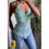 Thumbnail: Vintage Y2K Aqua Embroidered Halter Top (XS-S) 