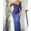 Thumbnail: Vintage Y2K Navy Blue Floral Cinch Neckline Gown (S)