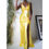 Thumbnail: Vintage Y2K Yellow Satin Backless Gown (S) 