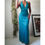 Thumbnail: Vintage Y2K Teal Sparkle Halter Gown (XS-S) 
