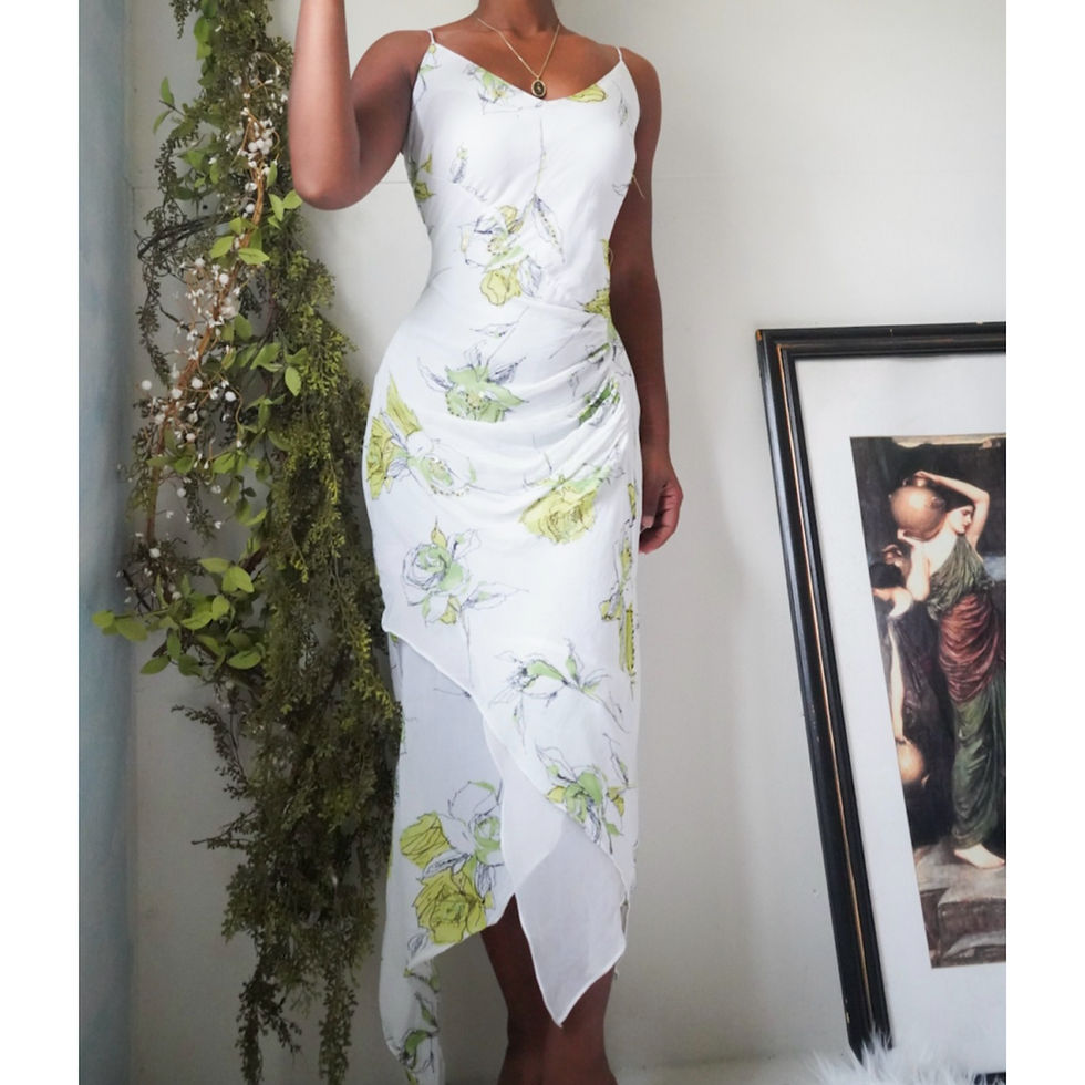 Vintage Y2K White and Green Floral Slip Dress (S-M)