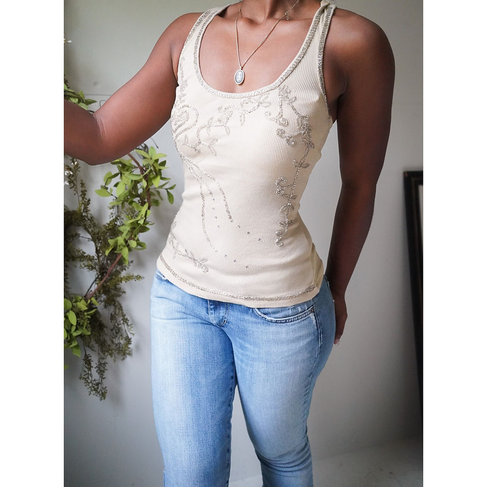 Vintage Y2K Beaded Light Tan Tank Top (XS) 